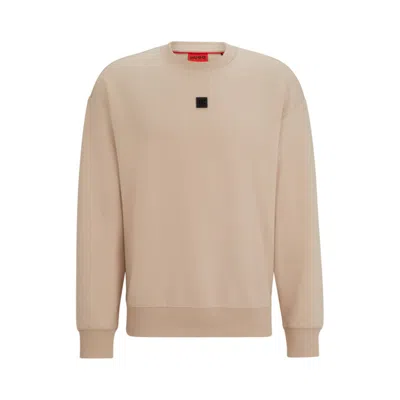 Hugo Stretch-cotton Regular-fit Sweatshirt With Stacked Logo In Beige