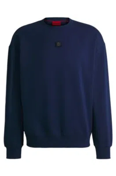 Hugo Boss Stretch-cotton Regular-fit Sweatshirt With Stacked Logo In Dark Blue