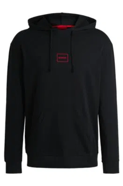 Hugo Boss Stretch-cotton Relaxed-fit Hoodie With Logo Print In Black