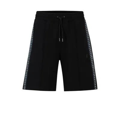 Hugo Stretch-cotton Relaxed-fit Shorts With Stacked Logo In Black