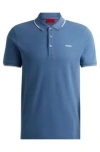 Hugo Stretch-cotton Slim-fit Polo Shirt With Printed Logo In Blue