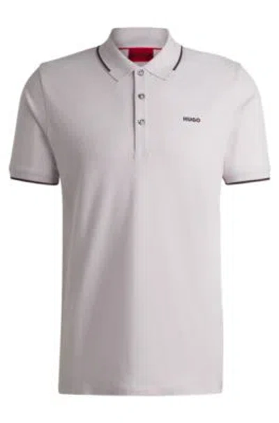Hugo Boss Stretch-cotton Slim-fit Polo Shirt With Printed Logo In Light Purple