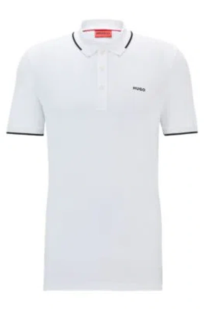 Hugo Stretch-cotton Slim-fit Polo Shirt With Printed Logo In White