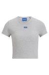 Hugo Stretch-cotton Slim-fit T-shirt With Blue Logo Label In Light Grey