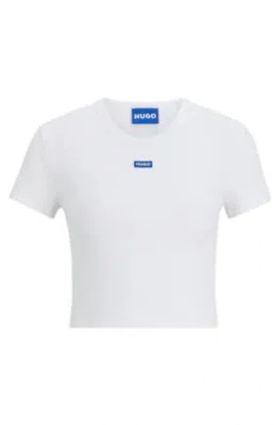 Hugo Stretch-cotton Slim-fit T-shirt With Blue Logo Label In White
