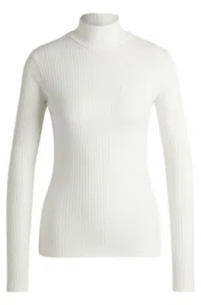 Hugo Boss Stretch-cotton Slim-fit T-shirt With Logo Print In White