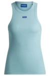 Hugo Boss Stretch-cotton Slim-fit Top With Blue Logo Badge In Light Blue