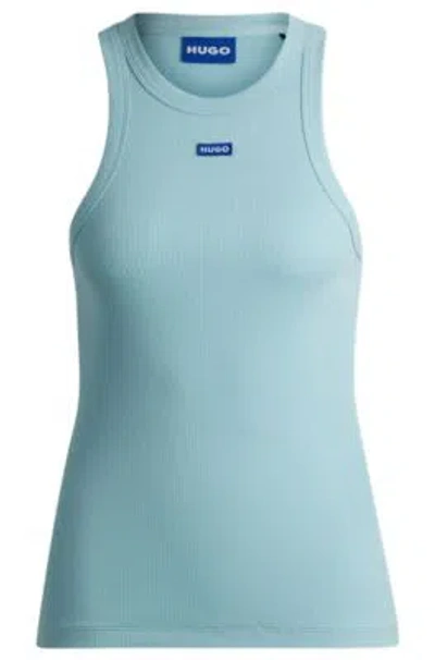 Hugo Boss Stretch-cotton Slim-fit Top With Blue Logo Badge In Light Blue
