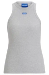 Hugo Boss Stretch-cotton Slim-fit Top With Blue Logo Badge In Light Grey