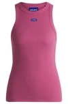 Hugo Boss Stretch-cotton Slim-fit Top With Blue Logo Badge In Pink
