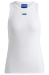 Hugo Boss Stretch-cotton Slim-fit Top With Blue Logo Badge In White