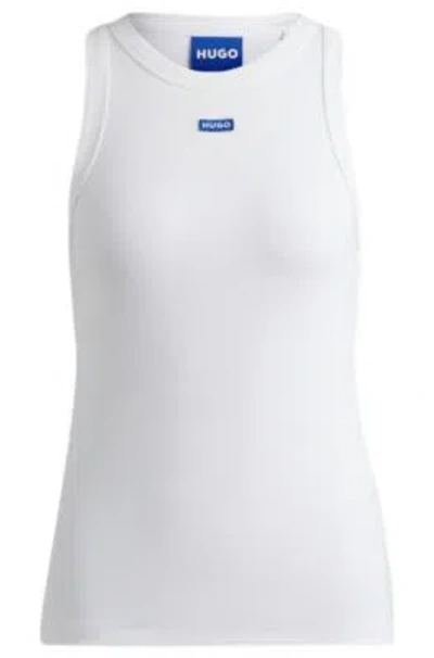 Hugo Stretch-cotton Slim-fit Top With Blue Logo Badge In White