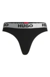 Hugo Boss Stretch-cotton Thong Briefs With Logo Waistband In Black