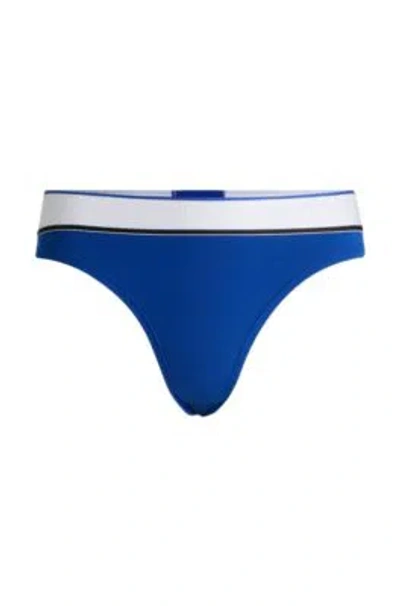 Hugo Boss Stretch-cotton Thong Briefs With Logo Waistband In Light Blue