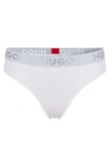 Hugo Boss Stretch-cotton Thong With Logo Waistband In White