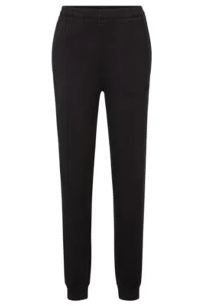 Hugo Stretch-cotton Tracksuit Bottoms With Embroidered Logo In Black