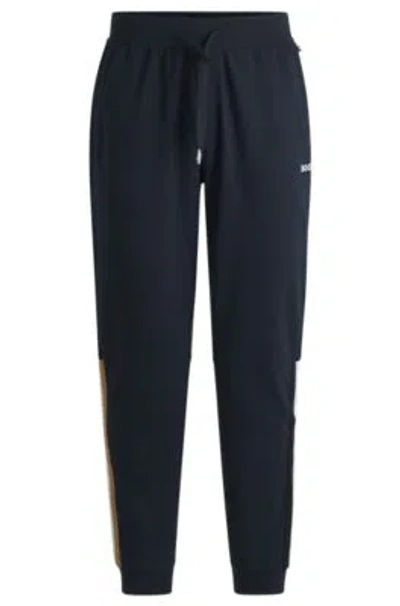 Hugo Boss Stretch-cotton Tracksuit Bottoms With Logo Print In Black