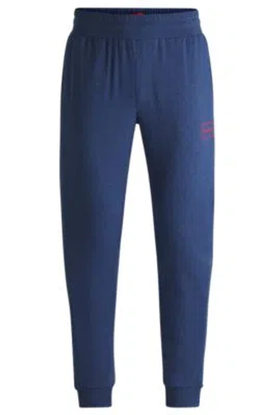Hugo Boss Stretch-cotton Tracksuit Bottoms With Logo Print In Dark Blue
