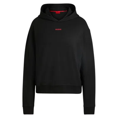 Hugo Relaxed-fit Loungewear Hoodie With Silicone-print Logo In Black