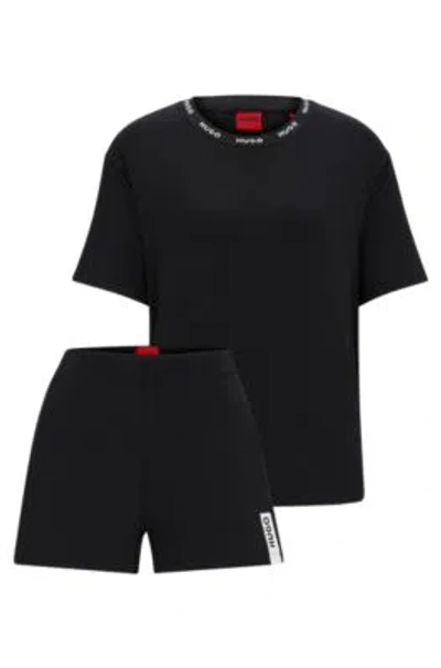 Hugo Stretch-jersey Pajamas With Contrast Logo Details In Black