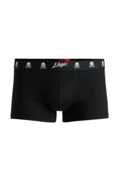 Hugo Boss Stretch-jersey Trunks With Glow-in-the-dark Details In Black