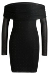 Hugo Boss Stretch-mesh Dress With All-over Rhinestone Studs In Black