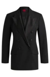 Hugo Boss Striped Oversize-fit Blazer With Satin Trims In Black