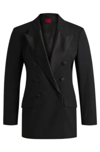 Hugo Boss Striped Oversize-fit Blazer With Satin Trims In Black