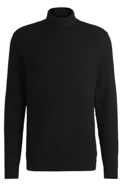 Hugo Boss Structured-knit Rollneck Sweater In Cotton In Black