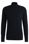 Hugo Boss Structured-knit Rollneck Sweater In Cotton In Black