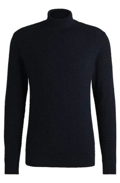 Hugo Boss Structured-knit Rollneck Sweater In Cotton In Black