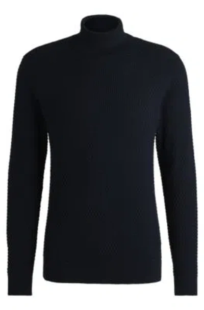 Hugo Boss Structured-knit Rollneck Sweater In Cotton In Dark Blue