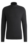 Hugo Boss Structured-knit Rollneck Sweater In Cotton In Dark Grey