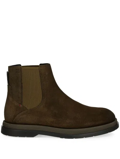 Hugo Boss Khaki Suede Chelsea Boots In 305-dark Green