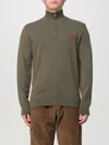 Hugo Boss Knitted-cotton Zip-neck Sweater With Logo Label In Grün