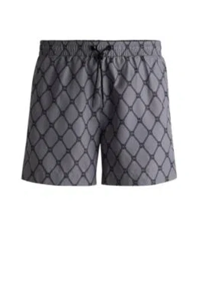 Hugo Boss Swim Shorts With Stacked-logo Print In Grey