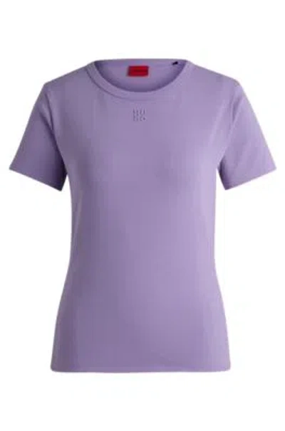 Hugo T-shirt With Embroidered Stacked Logo In Purple
