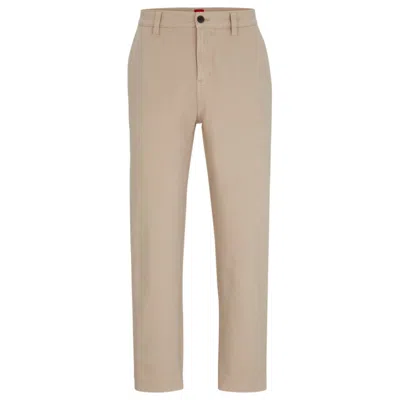 Hugo Boss Tapered-fit Chinos In Cotton Gabardine In Beige