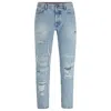Hugo Boss Tapered-fit Jeans In Blue Denim With Destroyed Details In Blue