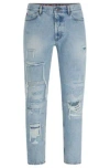 Hugo Boss Tapered-fit Jeans In Blue Denim With Destroyed Details In Light Blue