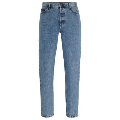 Hugo Boss Tapered-fit Jeans In Blue Rigid Denim In Turquoise