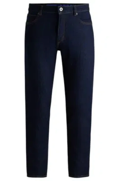 HUGO BOSS TAPERED-FIT JEANS IN DARK-BLUE STRETCH DENIM