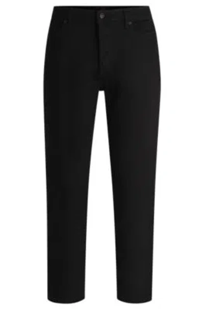 Hugo Tapered-fit Jeans In Ultra-black Stretch Denim