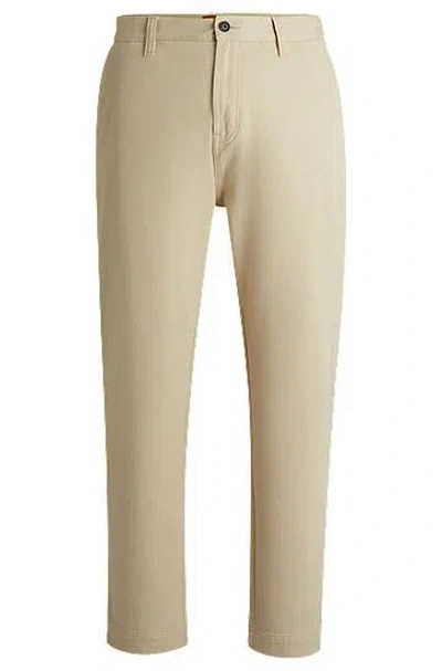 Hugo Boss Tapered-fit Regular-rise Trousers In Cotton Twill In Beige