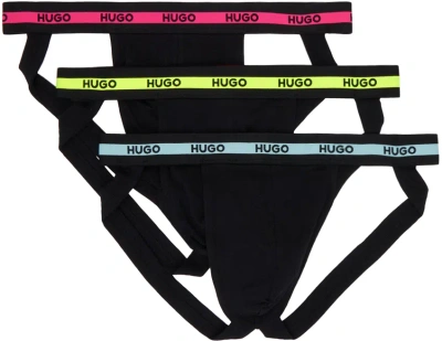 Hugo Three-pack Black Jockstraps In 007-black