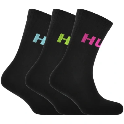 Hugo Three Pack Neon Logo Socks Black