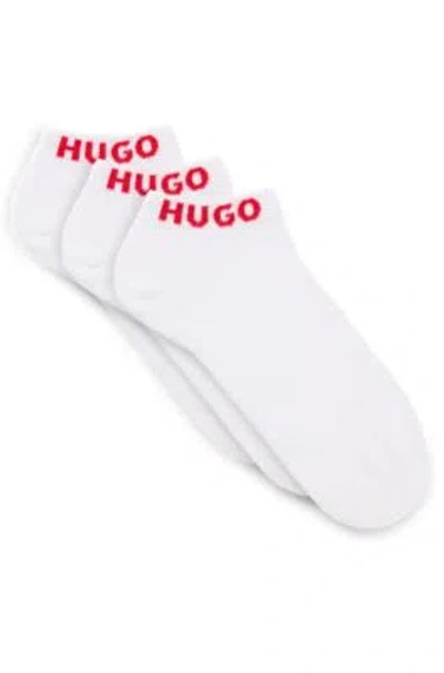 Hugo Boss Three-pack Of Ankle-length Socks With Logo Cuffs In White 100