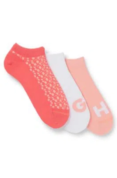 Hugo Boss Three-pack Of Ankle Socks In Cotton In Light Red
