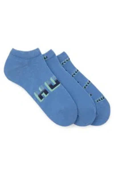 Hugo Three-pack Of Ankle Socks With Logos In Blue