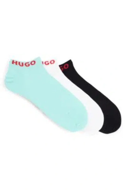 Hugo Three-pack Of Ankle Socks With Logos In Green